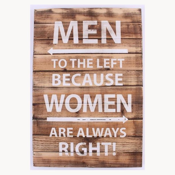 Wood Sign - Men to the left, because women are always right