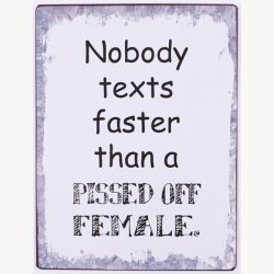 Skilt - Nobody texts faster than a pissed off female