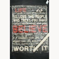 Fabric poster with antique text